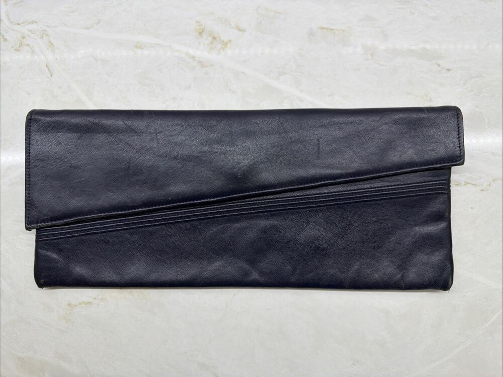Vintage Jane Shilton Evening Bag Navy Blue Clutch Wallet Handbag Leather England